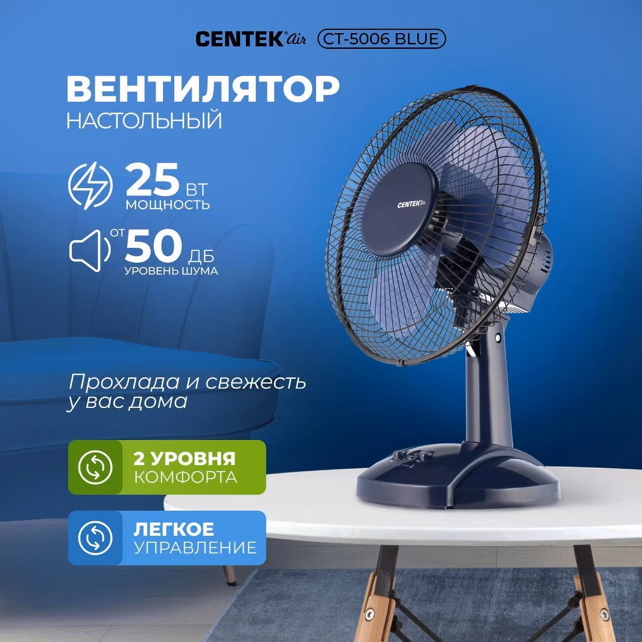 Вентилятор настольный Centek CT-5006 голубой