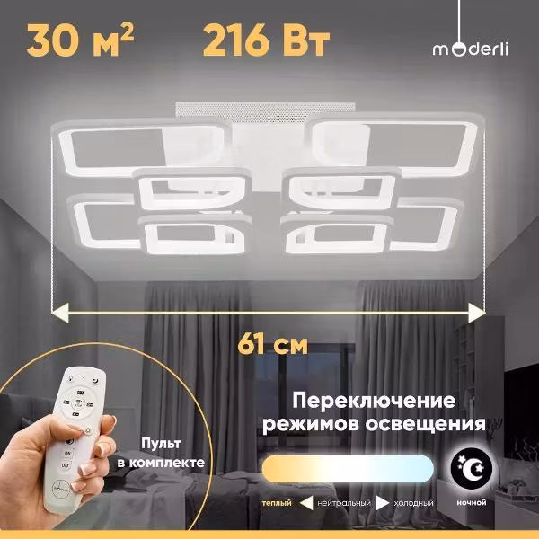 Светильник потолочный Moderli V10124-CL Zita LED*216W белый