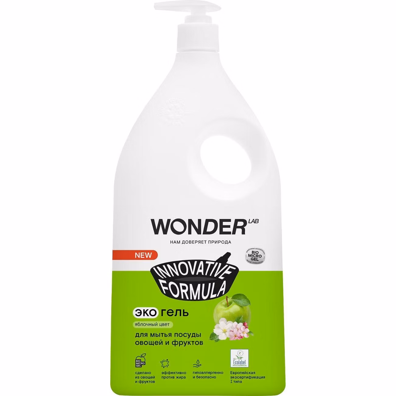 Гель для мытья посуды, овощей и фруктов WONDER LAB яблочный цвет 1 л