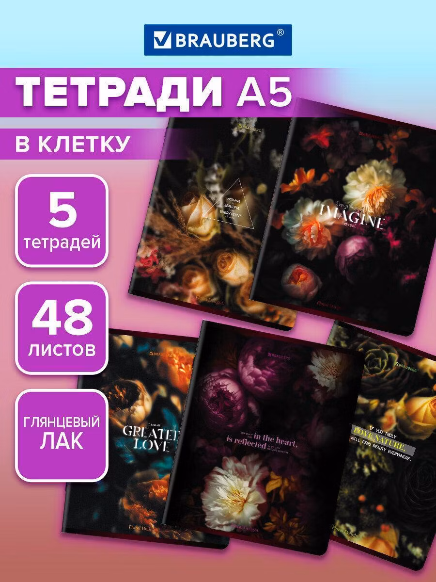 Тетрадь Brauberg 48 листов в клетку 5 штук набор, 404928