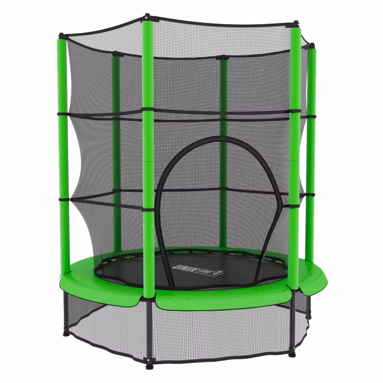 Батут каркасный для детей UNIX line Детский / Kids 4,6 ft, общий диаметр 140 см, до 50 кг, диаметр прыжковой зоны 106 см, с верхней и нижней защитной сетью, для дома и улицы, зеленый