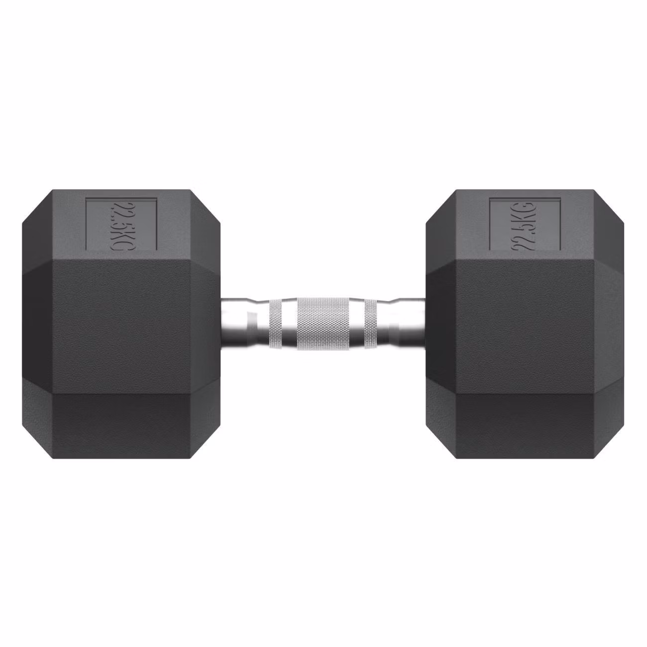 Гантель гексагональная UnixFit обрезиненная 22,5 кг, прорезиненная спортивная гантеля с металлической ручкой литая неразборная, 1 шт.