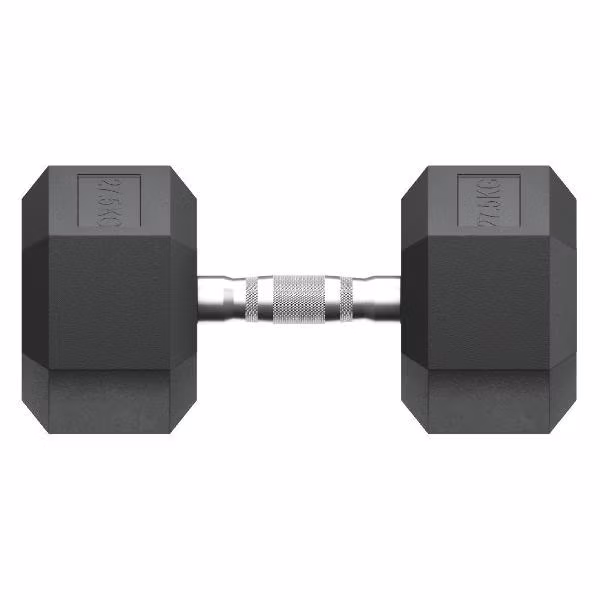 Гантель гексагональная UnixFit обрезиненная 27,5 кг, прорезиненная спортивная гантеля с металлической ручкой литая неразборная, 1 шт.
