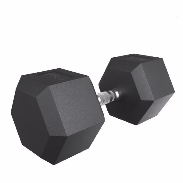Гантель гексагональная UnixFit обрезиненная 37,5 кг, прорезиненная спортивная гантеля с металлической ручкой литая неразборная, 1 шт.