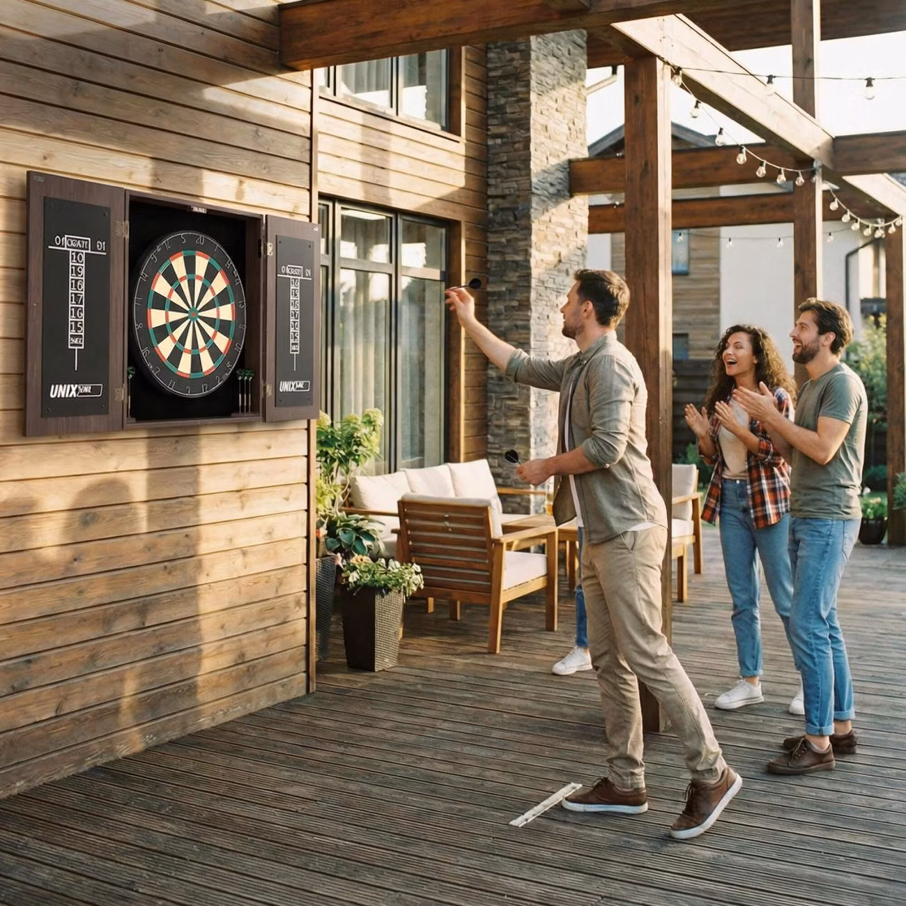 Дартс UNIX line Мишень / Dartboard 46 см профессиональная мишень из сизаля с дротиками и кабинетом из дерева