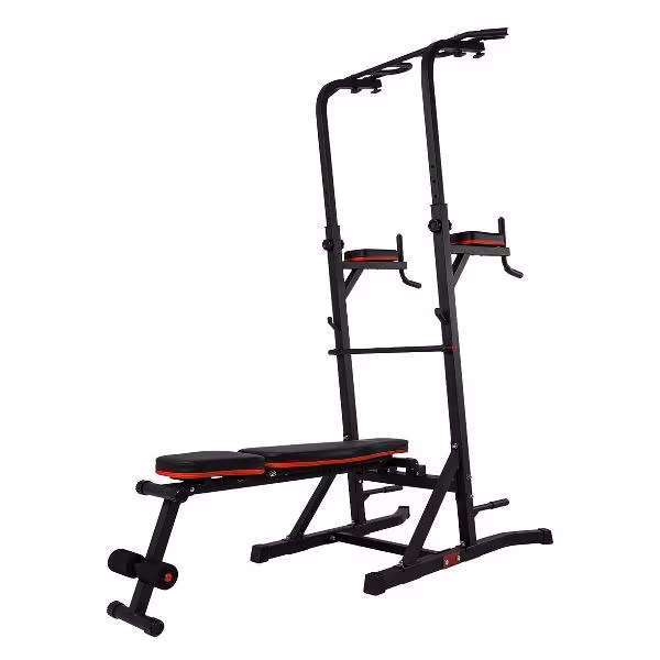 Турник-пресс-брусья со скамьей 3 в 1 UnixFit силовой тренажер / Power Tower 150P для домашних тренировок, 6 хватов, нагрузка на скамью до 270 кг., длина перекладины 112 см.,182 x 112 x 240 см