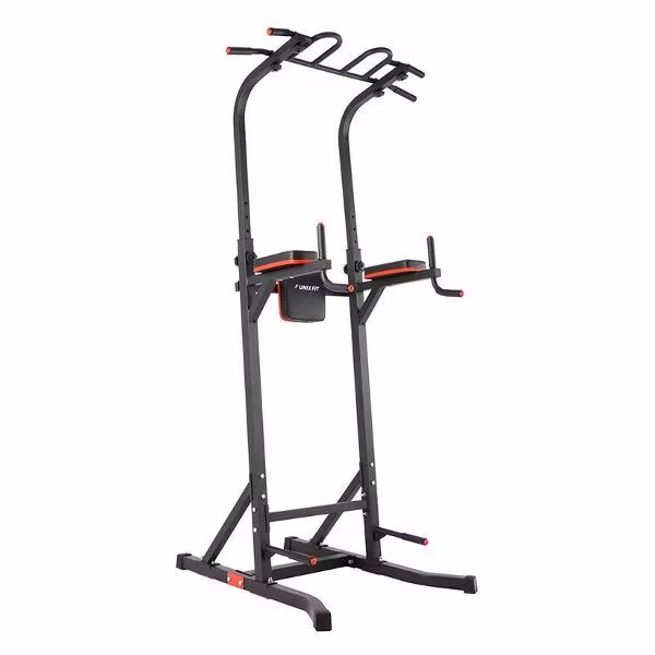 Турник-пресс-брусья 3 в 1 для дома UnixFit силовой тренажер / Power Tower 150 для домашних тренировок, 6 хватов, до 150 кг., длина перекладины 109 см., упоры для отжиманий, 110х88х204-240 см