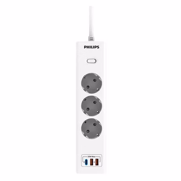 Сетевой фильтр Philips (PD/QC3.0 5/9/12В), 20 Вт, кабель - 2 м, белый