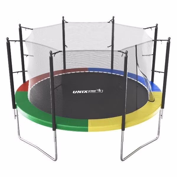Батут UNIX line Simple 12 ft с внутренней защитной сеткой, общий диаметр 366 см, до 150 кг, большой, детский батут для улицы, цветной