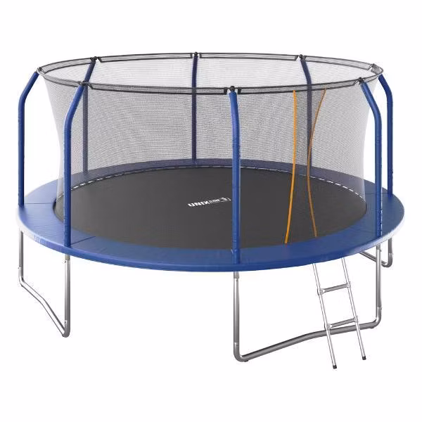 Батут UNIX line Премиальный / Supreme Basic 14 ft,диаметр 427 см, до 160 кг, для дома и улицы, с внутренней защитной сетью, в комплекте лестница, синий