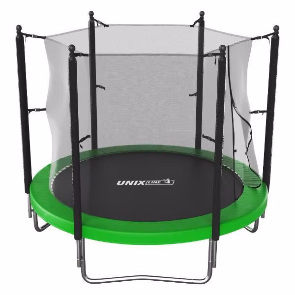 Батут UNIX line Simple 8 ft с внутренней защитной сеткой, общий диаметр 244 см, до 140 кг, большой, детский батут для улицы, зеленый