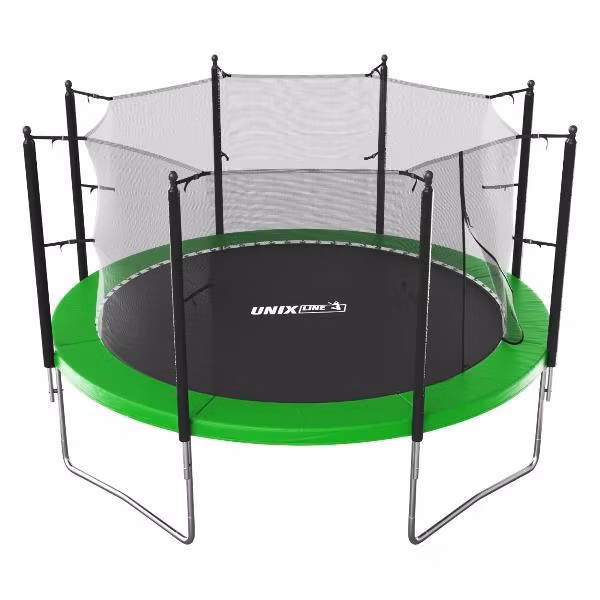 Батут UNIX line Simple 12 ft с внутренней защитной сеткой, общий диаметр 366 см, до 150 кг, большой, детский батут для улицы, зеленый