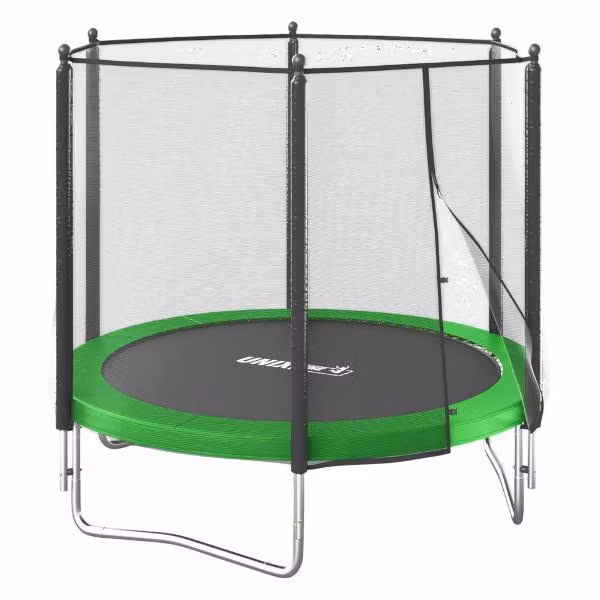 Батут UNIX line Simple 8 ft с внешней защитной сеткой, общий диаметр 244 см, до 140 кг, большой, детский батут для улицы, зеленый
