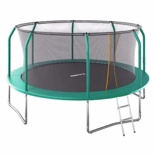 Батут UNIX line Премиальный / Supreme Basic 14 ft, диаметр 427 см, до 160 кг, для дома и улицы, с внутренней защитной сетью, в комплекте лестница, зеленый