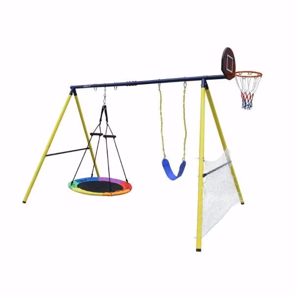 Игровой комплекс UNIX Kids с качелями для улицы, детский игровой комплекс с футбольными воротами и баскетбольным кольцом уличный для малышей, качели гнездо 100 см