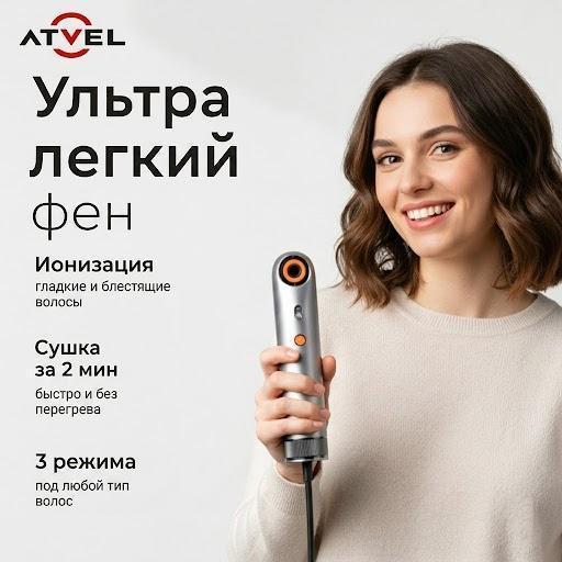 Фен дорожный для волос Atvel Atvel SYLPH HD4 серебристый